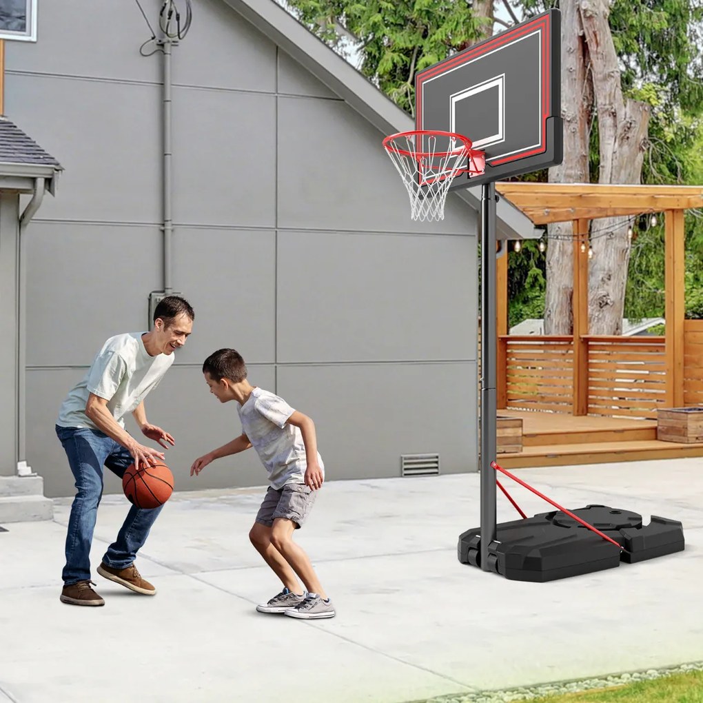 Cesto de Basquetebol Portátil Ajustável em Altura 230-305 CM com Rodas Base de Enchimento para Adultos/Jovens/Crianças