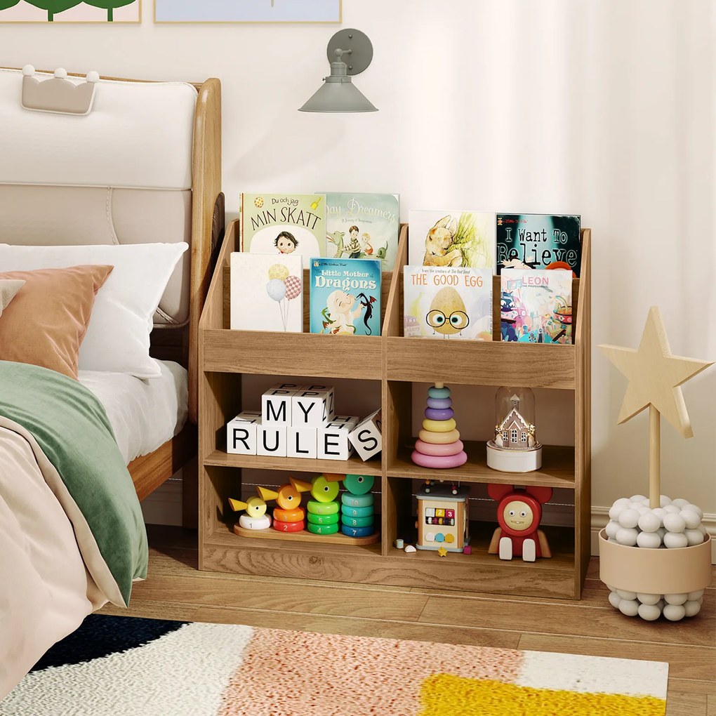 Estante Infantil Organizadora de Brinquedos 90 x 34 x 80 cm com 4 Compartimentos Abertos Estilo Natural