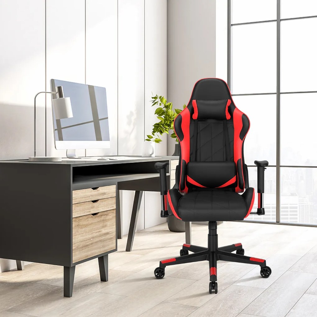 Cadeira giratória para gaming ergonómica para computador Reclinável Ajustável em estilo Carrera com almofada lombar Vermelho e preta