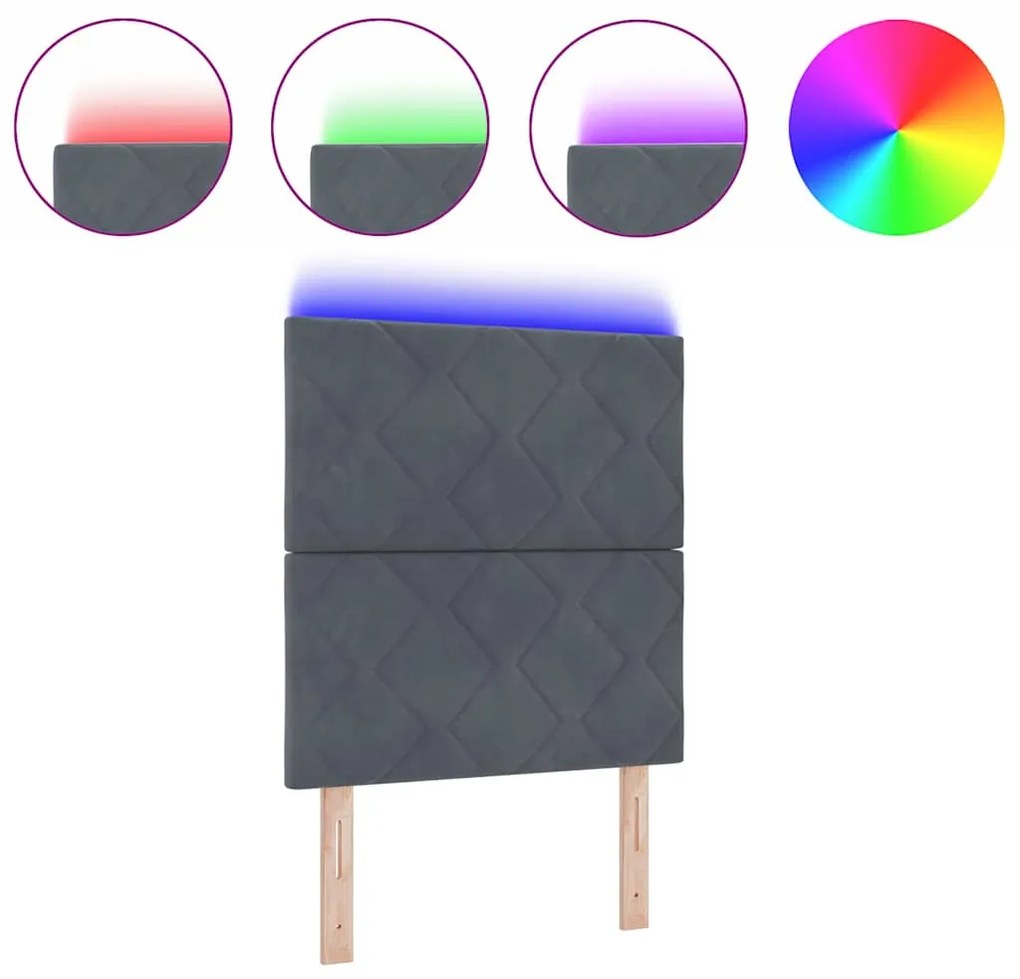 Cabeceira LED Blocos de Diamante Cinza Escuro 80 cm em Veludo