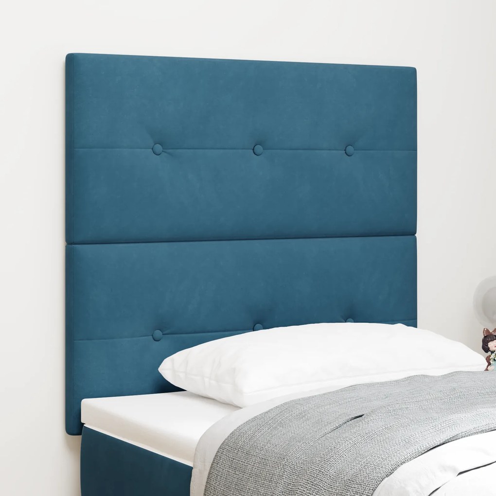 Cabeceira vidaXL Botão Estofada Azul Escuro 90 cm Veludo