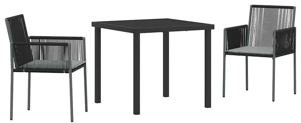 Conjunto de Jantar para Jardim com Almofadas – 3 Peças – Preto – Ratta