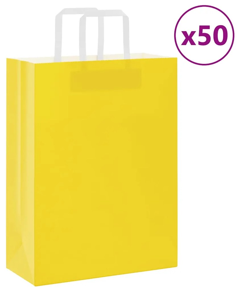vidaXL Sacos de papel 50 unid com alças amarelo 26x12x35 cm