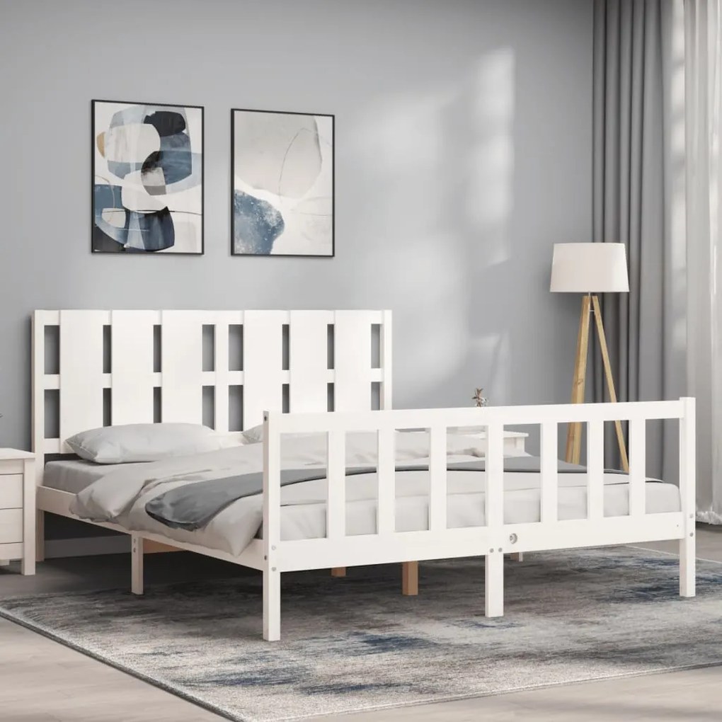Cama sem colchão 160x200 cm madeira de pinho maciça branco