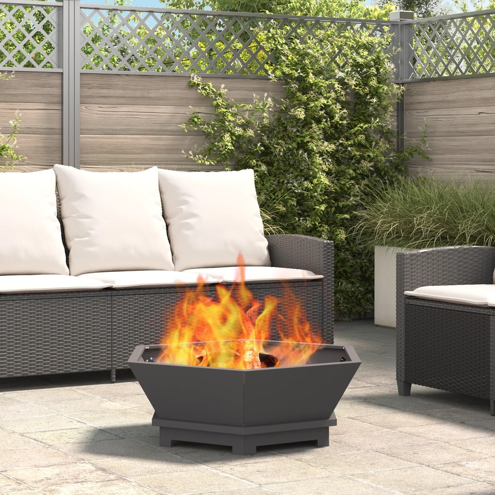 Fogueira Hexagonal vidaXL Preta 75x75x28 cm em Aço