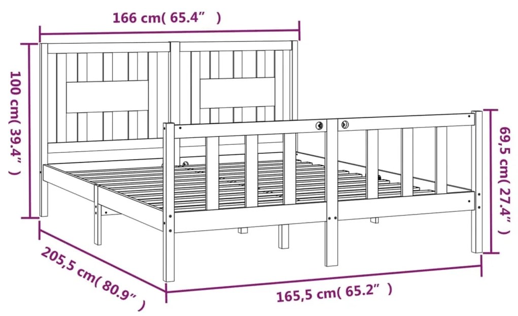 Estrutura de cama com cabeceira 160x200 cm pinho maciço branco