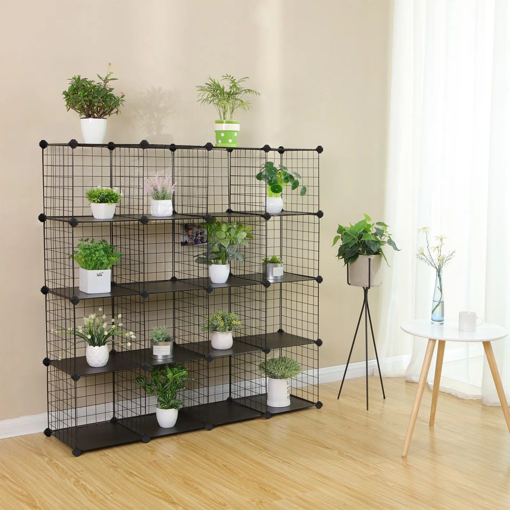 Armario de encaixe Plástico 16 cubos de grelha 123 x 31 x 123 cm preto