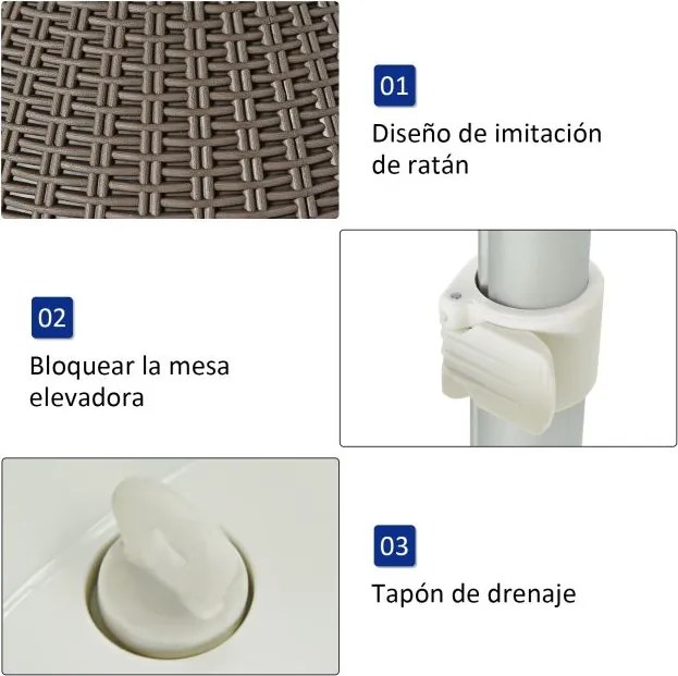 Mesa Geleira de jardim de 30 L Mesa de bar baixa de 30 L com tampo de elevação em imitação de rattan para bebidas e festas Φ 48,5 x 57,5 cm Castanho c