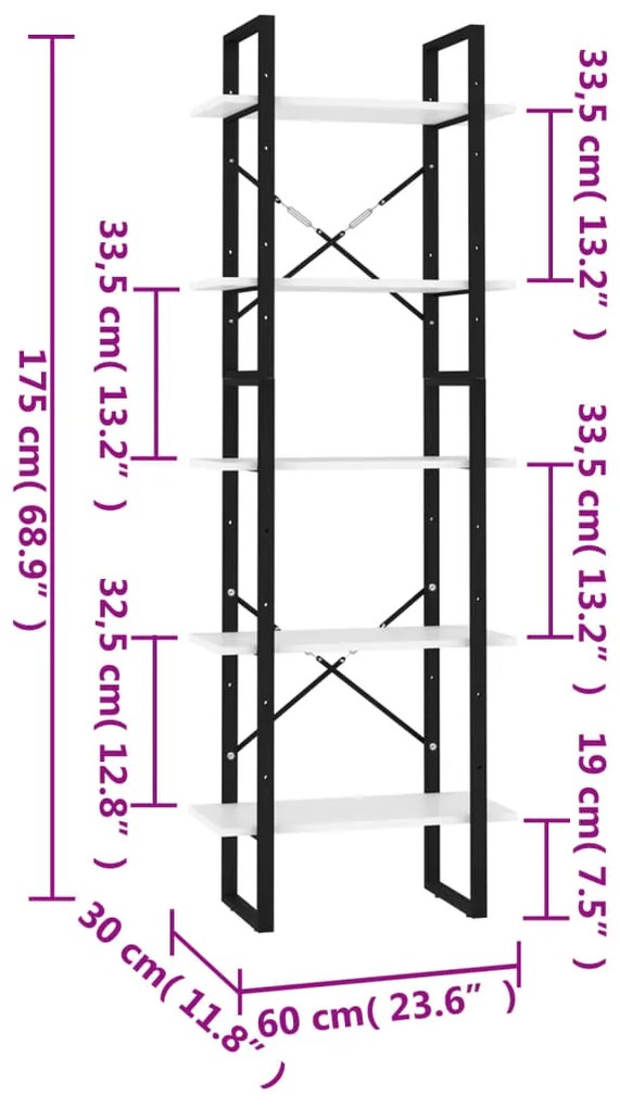 Estante com 5 prateleiras derivados de madeira branco