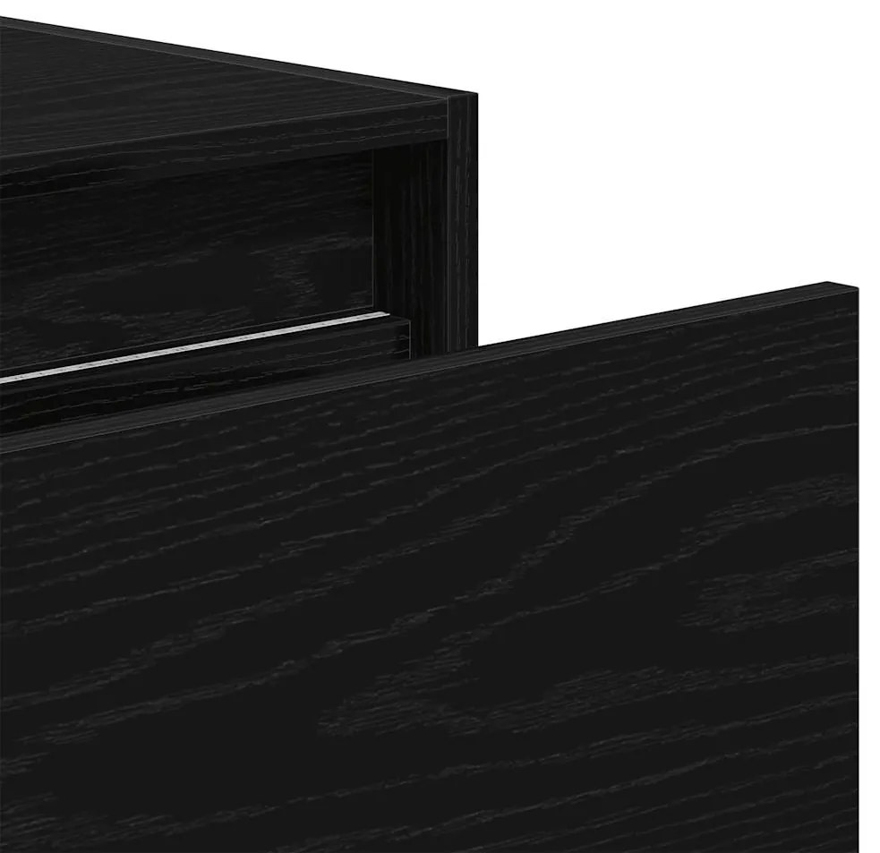 Mesas de cabeceira de parede com luzes LED 2 pcs carvalho preto