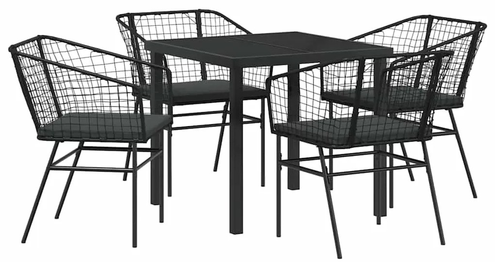 Conjunto de jantar de jardim com 5 peças e almofadas pretas em rattan