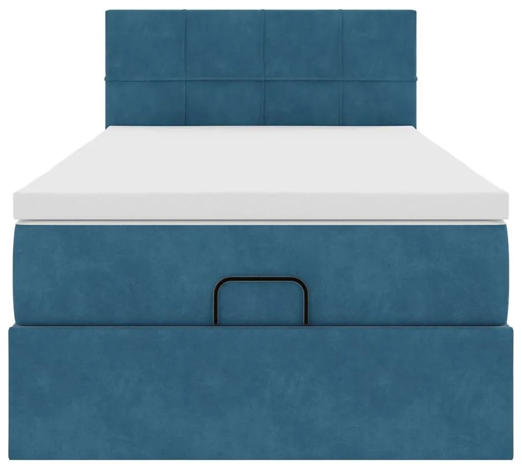 Estrutura cama otomana com colchão azul escuro 90x190cm veludo