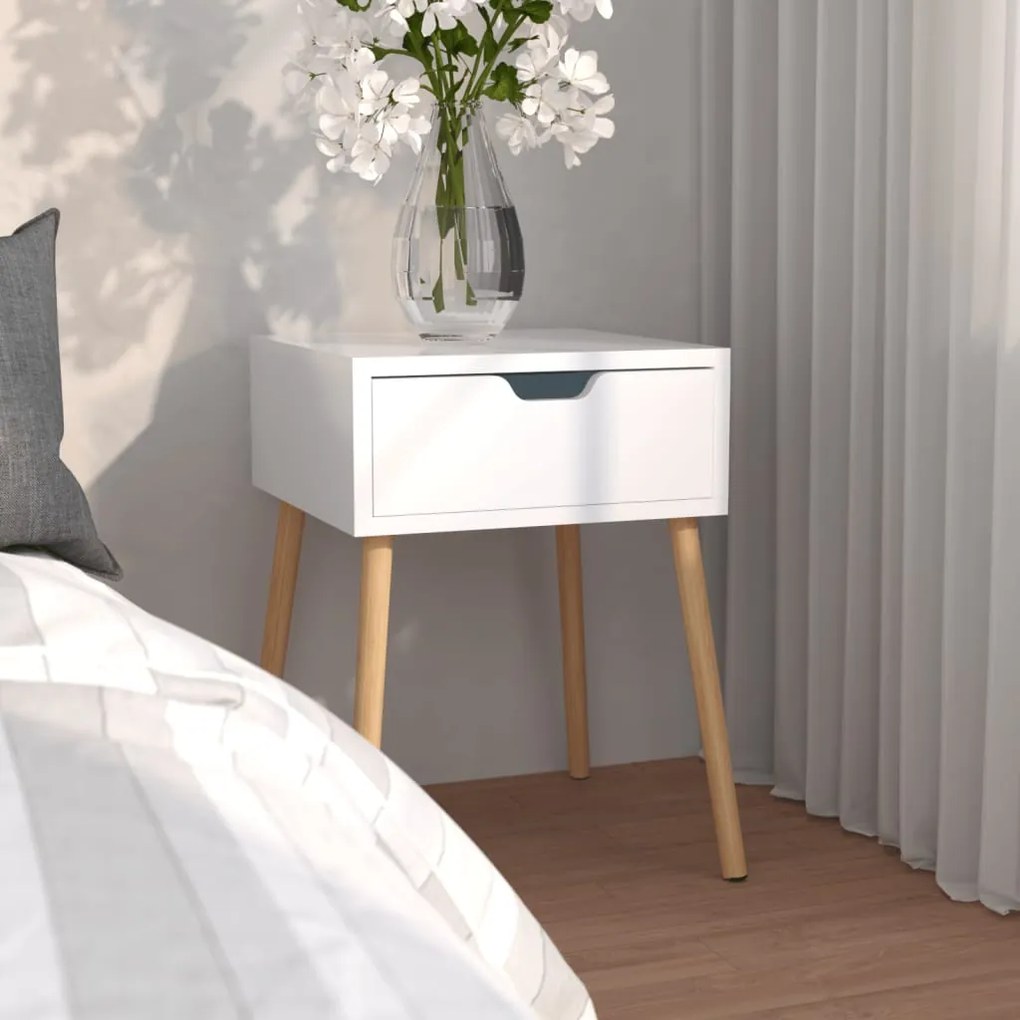 vidaXL Mesa de cabeceira derivados de madeira branco brilhante