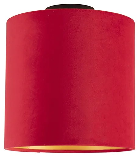 Candeeiro de teto com abajur de veludo vermelho com dourado 25 cm - Combi Preto Clássico / Antigo
