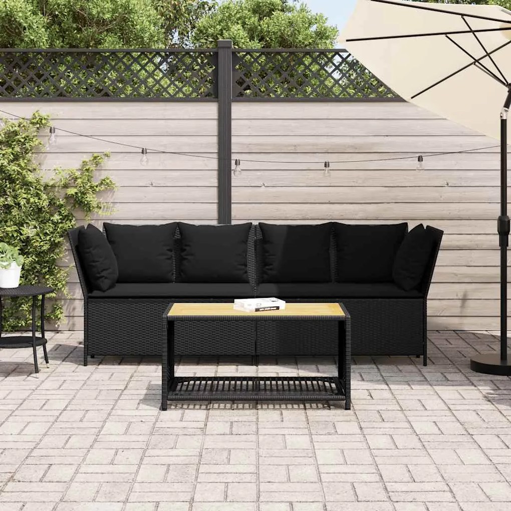 Sofá de jardim com almofadões vime PE preto