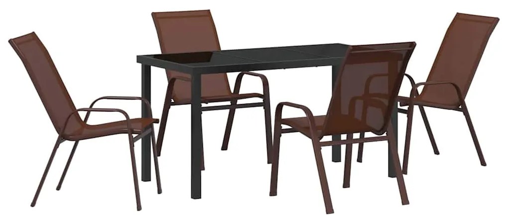 Conjunto de Jantar de Jardim 5 Peças Marrom em Textilene e Aço