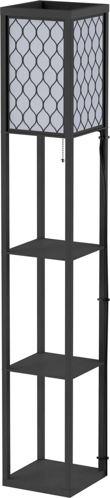 Candeeiro de pé com prateleiras Candeeiro com prateleiras 26 x 26  x 160  cm 4 níveis MDF preto com padrão em forma de favo de mel preto, branco