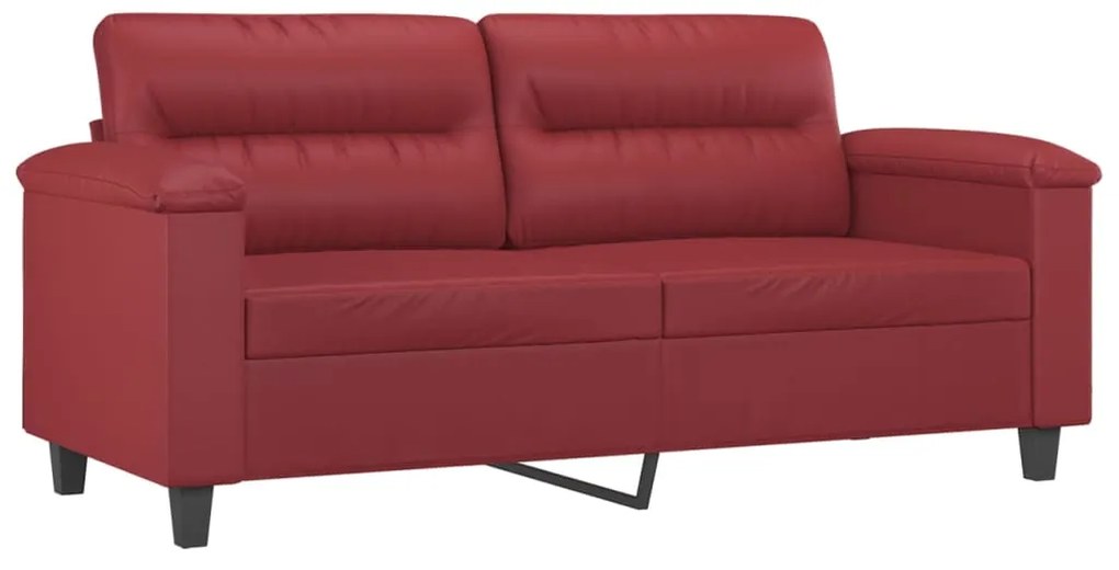 3 pcs conjunto sofás c/ almofadões couro artif. vermelho tinto