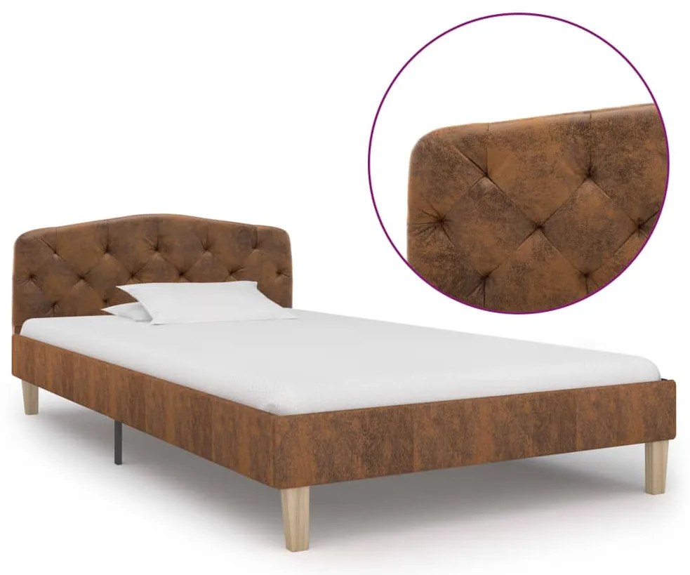Estrutura de cama 90x200 cm camurça artificial castanho