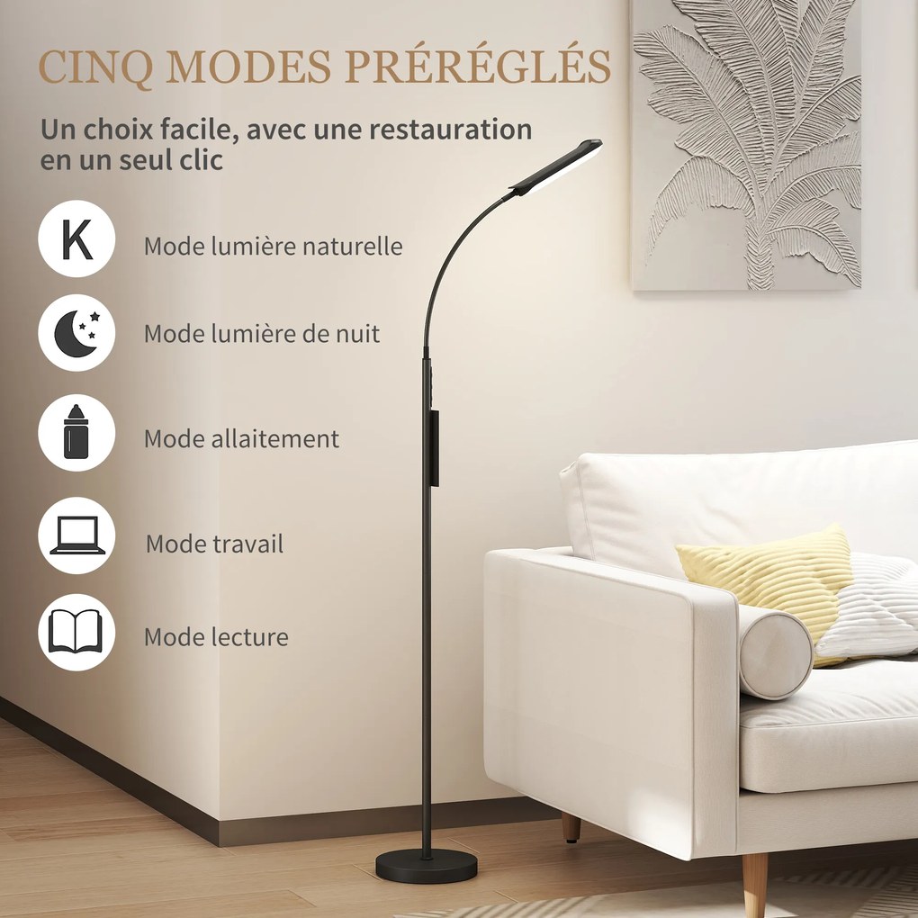 Candeeiro de pé para sala de estar com comando à distância, controlo tátil, temperatura de cor e luminosidade reguláveis, preto