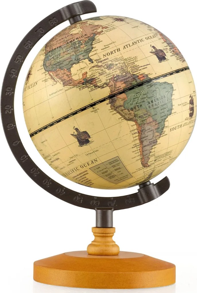 Mini Globo terrestre antigo com 14 cm de diâmetro terrestre giratório com base de madeira para aprender geografia Bronze