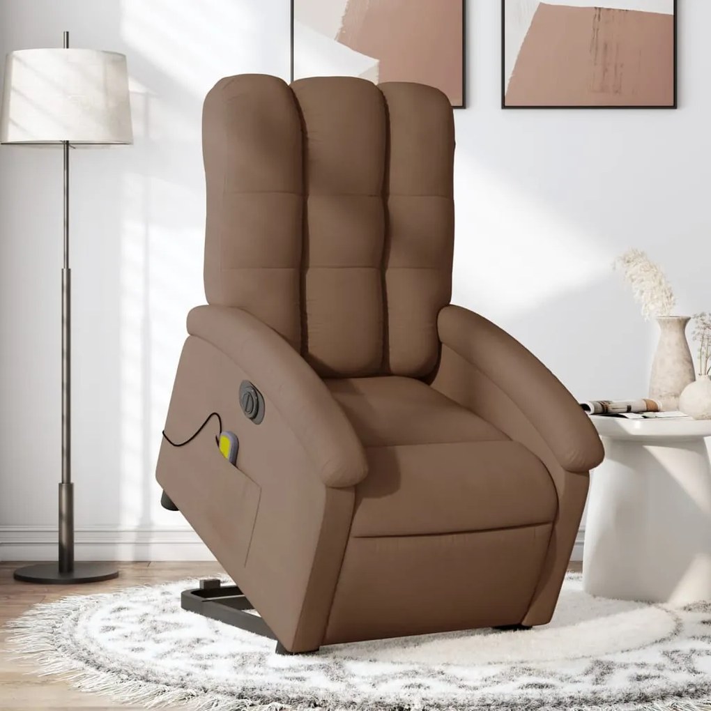 Poltrona elétrica elevatória massagens tecido castanho