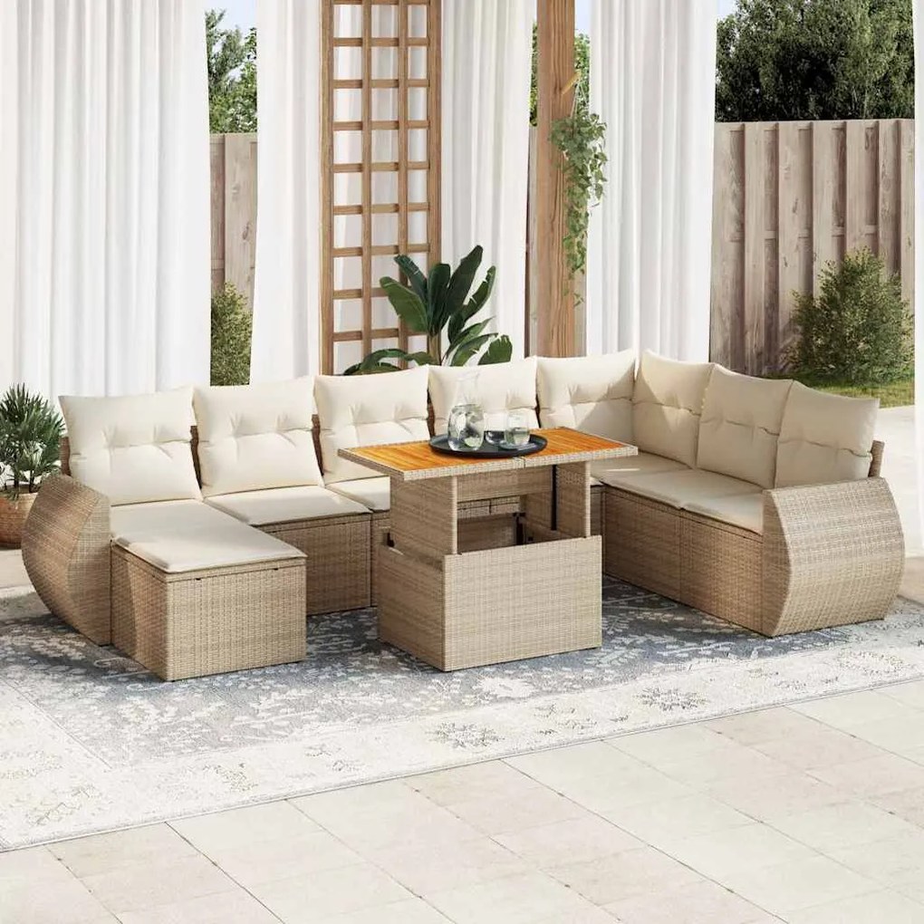 vidaXL 9 pcs conjunto de sofás p/ jardim com almofadões vime PE bege