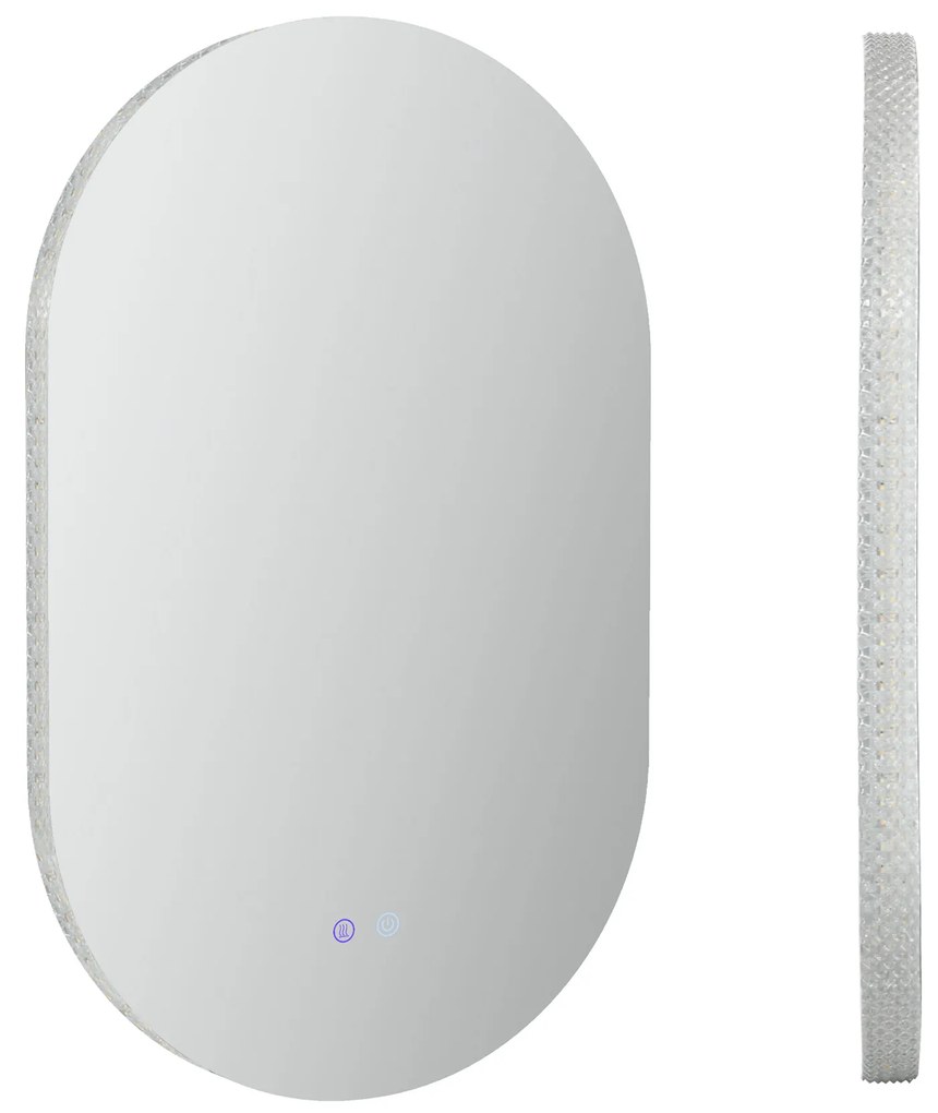 kleankin Espelho Casa de Banho com Luzes LED 81x51 cm 3 Cores Ajustáveis Função Antiembaciamento e Interruptor Tátil Prata