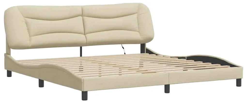 Estrutura de cama com LED sem colchão 200x200 cm tecido creme