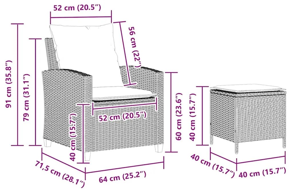 4 pcs conj. sofás jardim c/ almofadões vime PE cinzento-claro