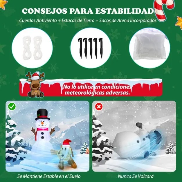 Decoração de Natal insuflável com boneco de neve e cão de 180 cm de altura com luzes LED incorporadas branca e amarela
