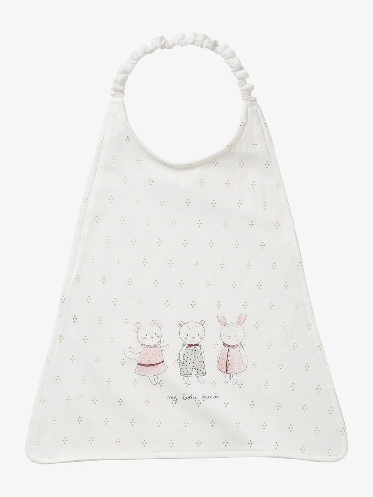 Babete grande branco medio liso com motivo