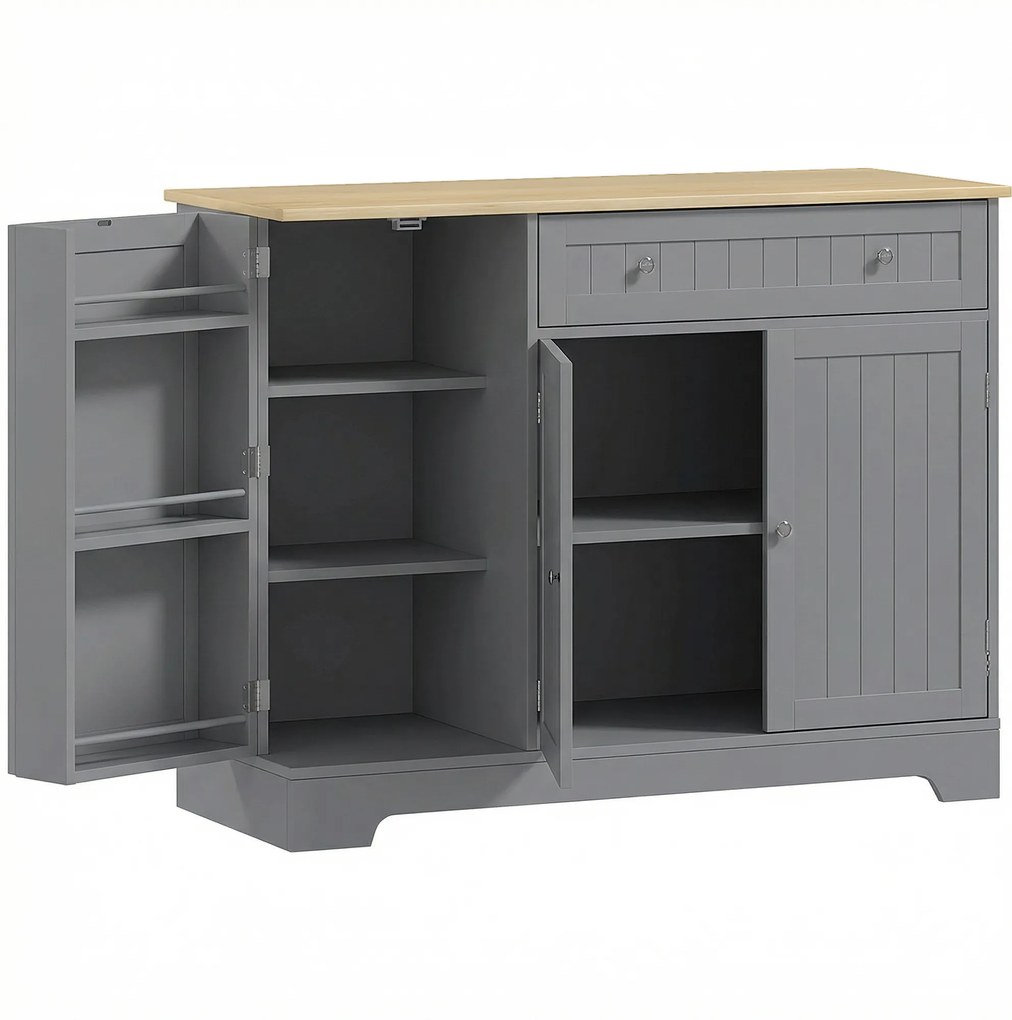 HOMCOM Aparador de Cozinha Moderno com 3 Prateleiras de Porta Gaveta e Prateleiras Ajustáveis para Sala de Jantar 105x40x83 cm Cinza | Aosom Portugal