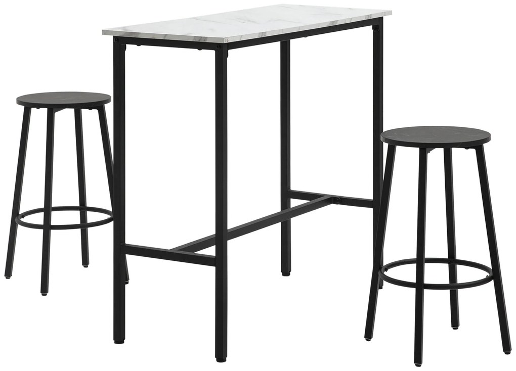 HOMCOM Conjunto de Mesa Alta com 2 Bancos Redondos com Estrutura de Aço Estilo Moderno para Cozinha Sala de Estar Branco e Preto
