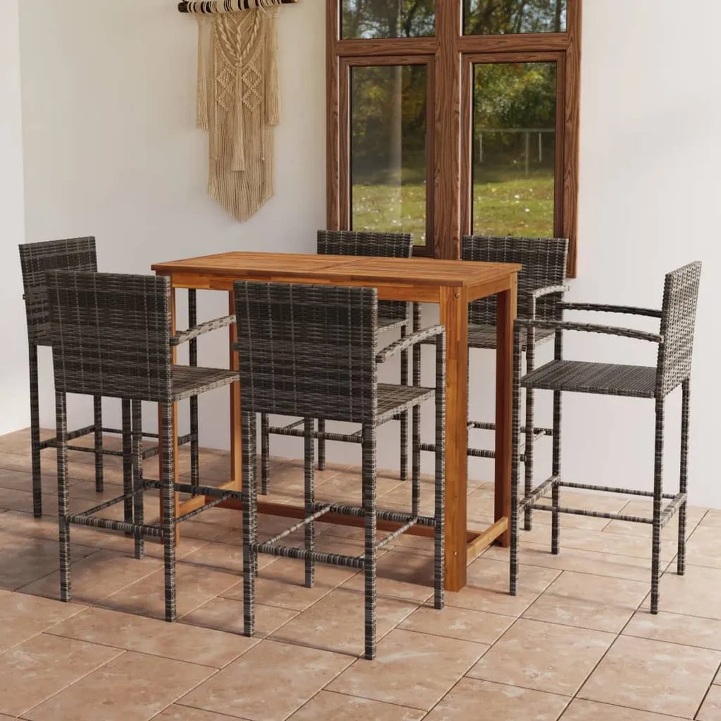 vidaXL 7 pcs conjunto de bar para jardim cinzento