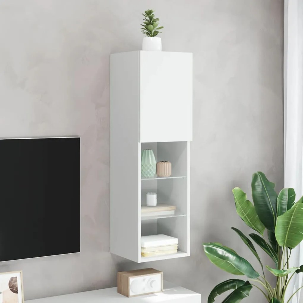Móvel de TV c/ luzes LED 30,5x30x102 cm branco