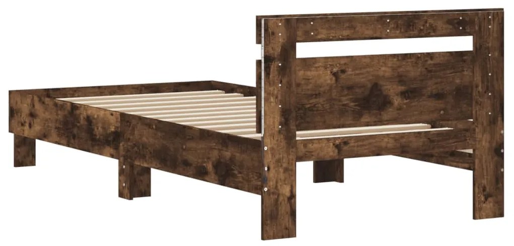 Estrutura cama c/ cabeceira/luzes LED 90x200 cm carvalho fumado