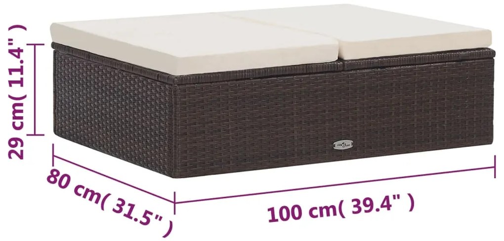 2 pcs conjunto lounge jardim c/ almofadões vime PE castanho