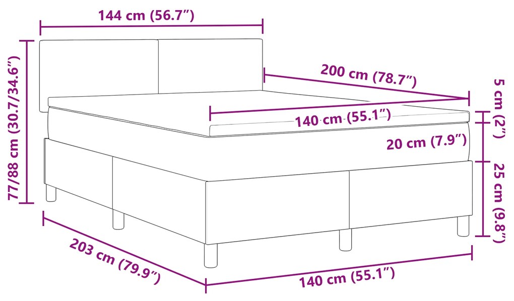 Cama Box Spring com Colchão Cinza Escuro 140x200 cm Tecido Corduroy
