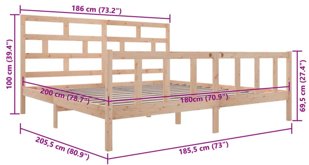 Estrutura de cama super king 180x200 cm pinho maciço