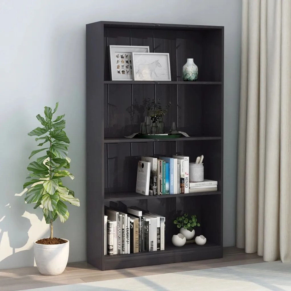 800917 vidaXL Estante 4 prateleiras 80x24x142cm contraplaca. cinza brilhante