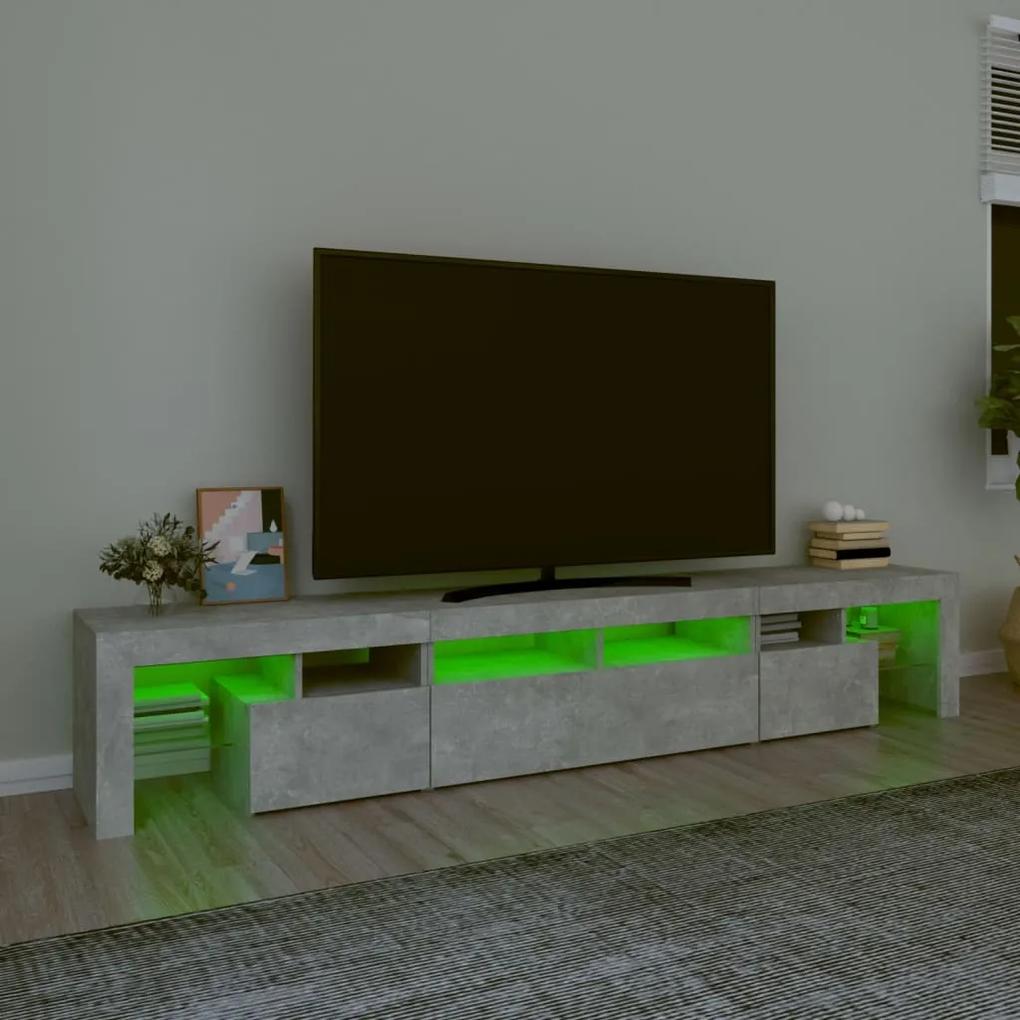 Móvel de TV com luzes LED 230x36,5x40 cm cinzento cimento