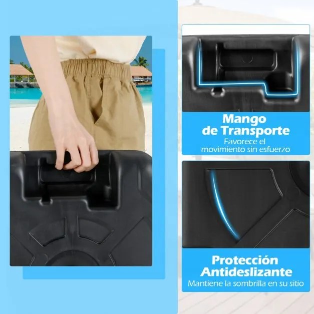 Base para guarda-sol de 17,5 litros / 30 kg, enchível com água ou areia, de 38/48 mm