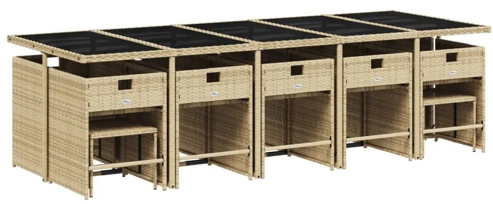 15 pcs conjunto de jantar p/ jardim com almofadões vime PE bege
