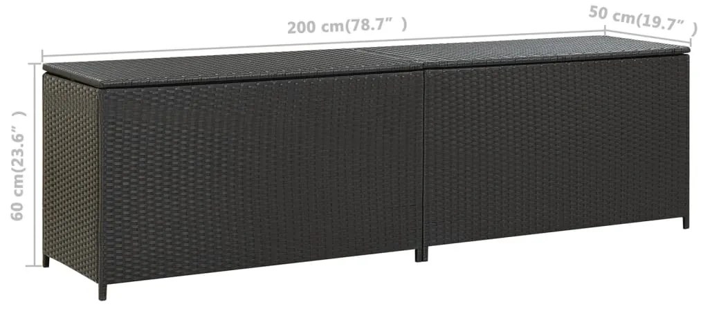 Caixa de arrumação para jardim 200x50x60 cm vime PE preto