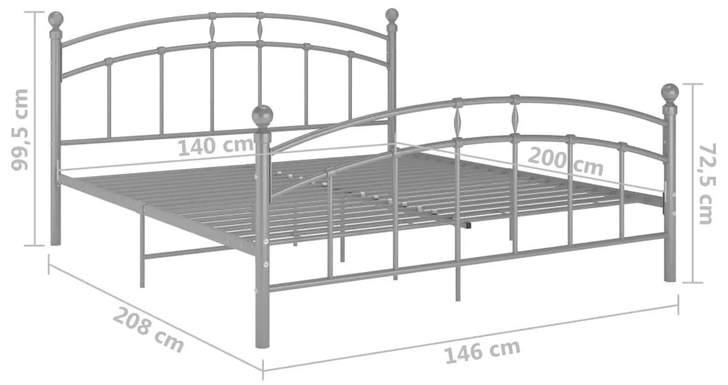 Estrutura de cama sem colchão 140x200 cm metal cinzento