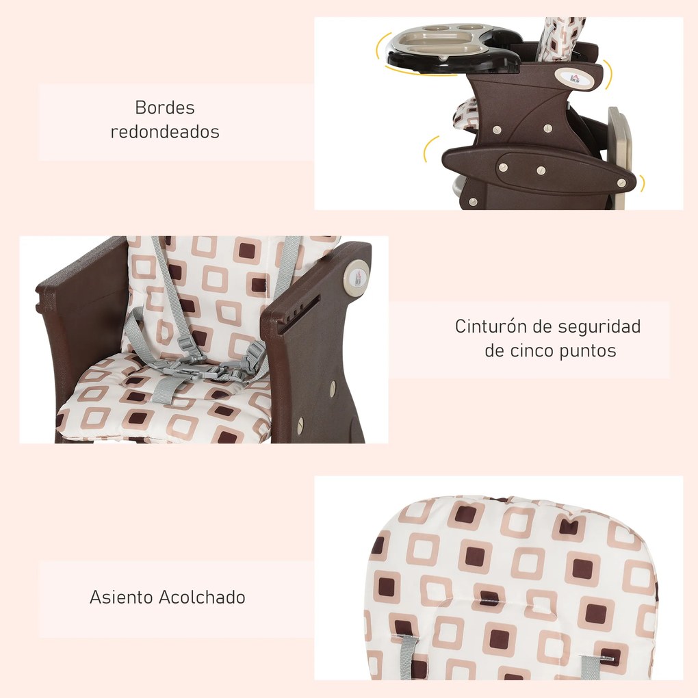 HOMCOM Cadeira para bebês 3 em 1 por mais de 6 meses Transformar em mesa e cadeira multifuncional Ajustável em 3 posições encosto alto Acolchoado com 2 bandejas removíveis 57x59x105 cm Branco