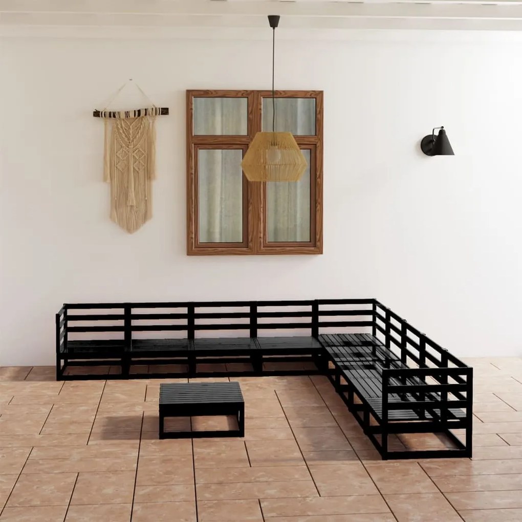 vidaXL 10 pcs conjunto lounge de jardim pinho maciço preto