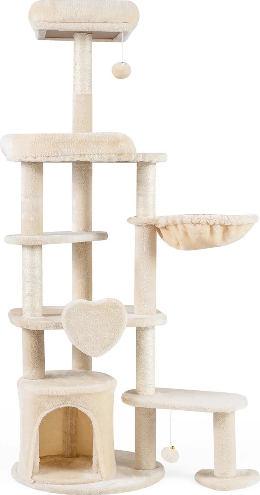 Árvore para Gatos, Altura Total: 149 cm Postes de Sisal Natural, Bege