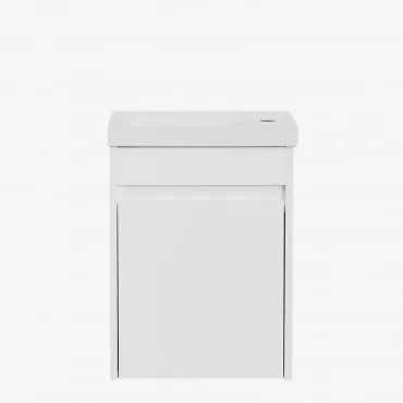 Conjunto De Móvel De Casa De Banho Suspenso Em Madeira Com Lavatório Integrado Narek Branco & Sem Espelho & Sem Torneira & ↔︎ 40 Cm - Sklum